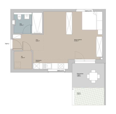 Beispielgrundriss 1-Zimmer-Wohnung "Im Element der Sonne"