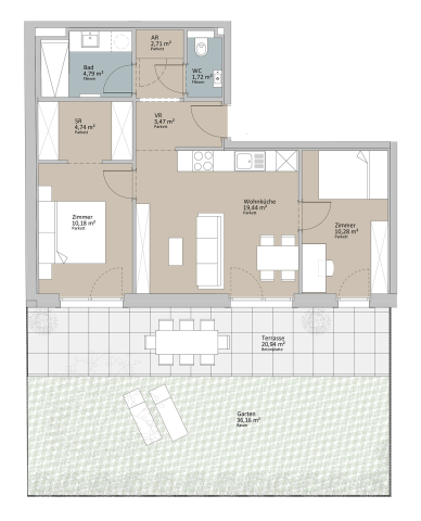 Beispielgrundriss Gartenwohnung "Die Lebensquelle"