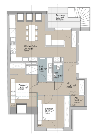 Beispielgrundriss 3-Zimmer-Wohnung "Die Lebensquelle"